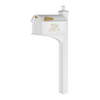 Handcrafted white and gold Balmoral-style mailbox with post, personalized with street address, made in the USA, perfect for Home & Decor, Household Helpers, and Mailboxes and Address Signs collections.