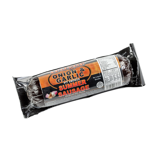 Handcrafted onion and garlic flavored summer sausage, pit smoked and vacuum-sealed for freshness, made in USA, perfect for Kitchen & Food, Snacks and Sweets, Pantry, Meats, and Best Sellers collections.