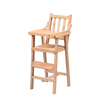 Handcrafted Amish-made wooden doll high chair with natural finish, featuring a classic design, step footrest, and sturdy construction, ideal for children's toys and doll accessories.