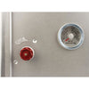 Close-up of aluminized steel oven door detail showing built-in thermometer and red opening knob, designed for camping and outdoor cooking in Farm, Garden & Tool, Stoves, and Camping collections.
