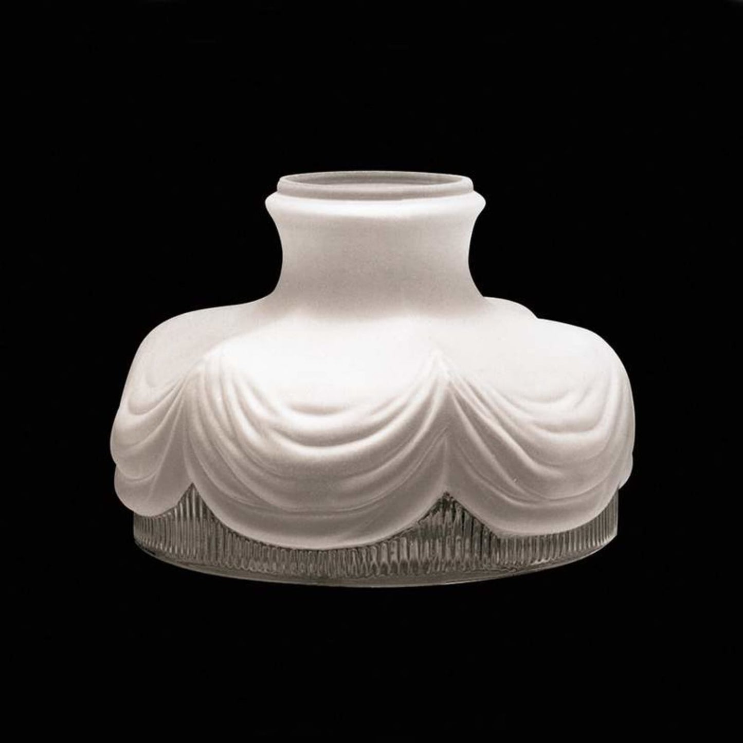 Frosted satin crystal kerosene lantern shade with an elegant draped scallop design, crafted for lamps and emergency lighting, featured in lamp shades and parts collections.