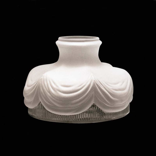 Frosted satin crystal kerosene lantern shade with an elegant draped scallop design, crafted for lamps and emergency lighting, featured in lamp shades and parts collections.