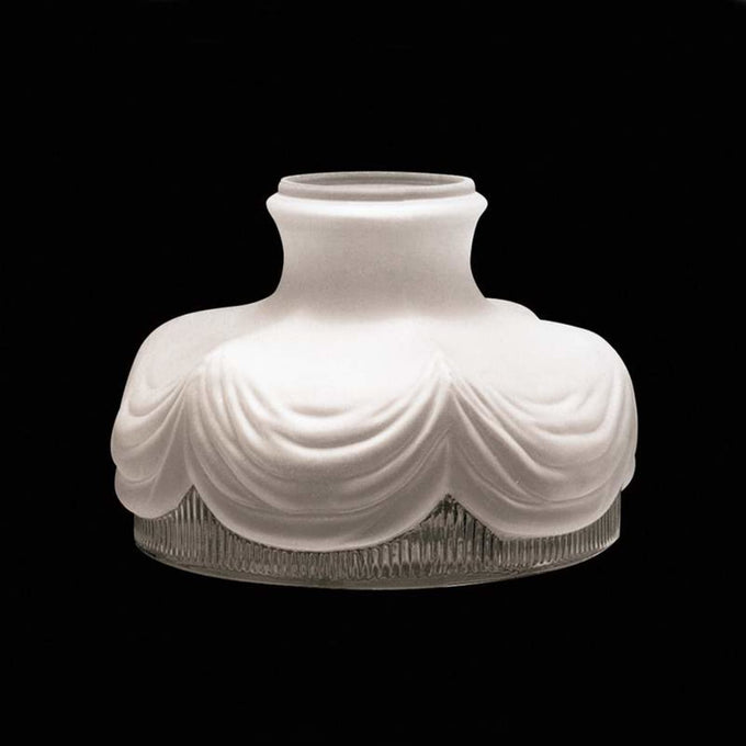 Frosted satin crystal kerosene lantern shade with an elegant draped scallop design, crafted for lamps and emergency lighting, featured in lamp shades and parts collections.