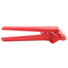Red garlic press with an ergonomic design that presses unpeeled cloves, automatically scrapes clean, and ejects peels, ideal for Kitchen & Food, Food Prep, and Kitchen Gadgets collections.