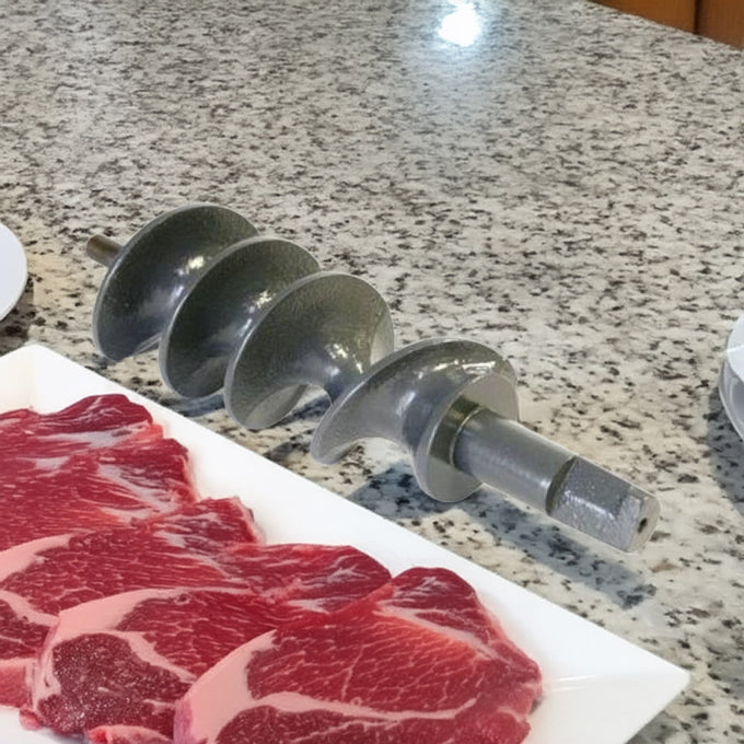 Heavy-duty metal feed auger with stud for specialty grinders, handcrafted in the USA, perfect for Kitchen & Food, Specialty Equipment, Butchering Supplies, USA Made, and Best Sellers collections.