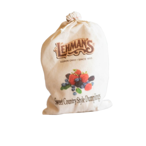 Fabric bag of sweet country-style dumpling mix with berries illustration, handcrafted and exclusive, featured in Kitchen & Food, Pantry, Dry Goods and Mixes, Best Sellers, and Promo Eligible collections.