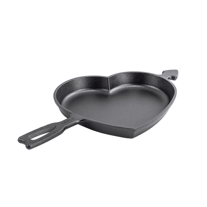 Handcrafted cast iron heart-shaped skillet with arrow detail, made in USA, versatile for baking and cooking, featured in Kitchen & Food, Cookware, Cast Iron, Baking Supplies, USA Made, Best Sellers, and Promo Eligible collections.