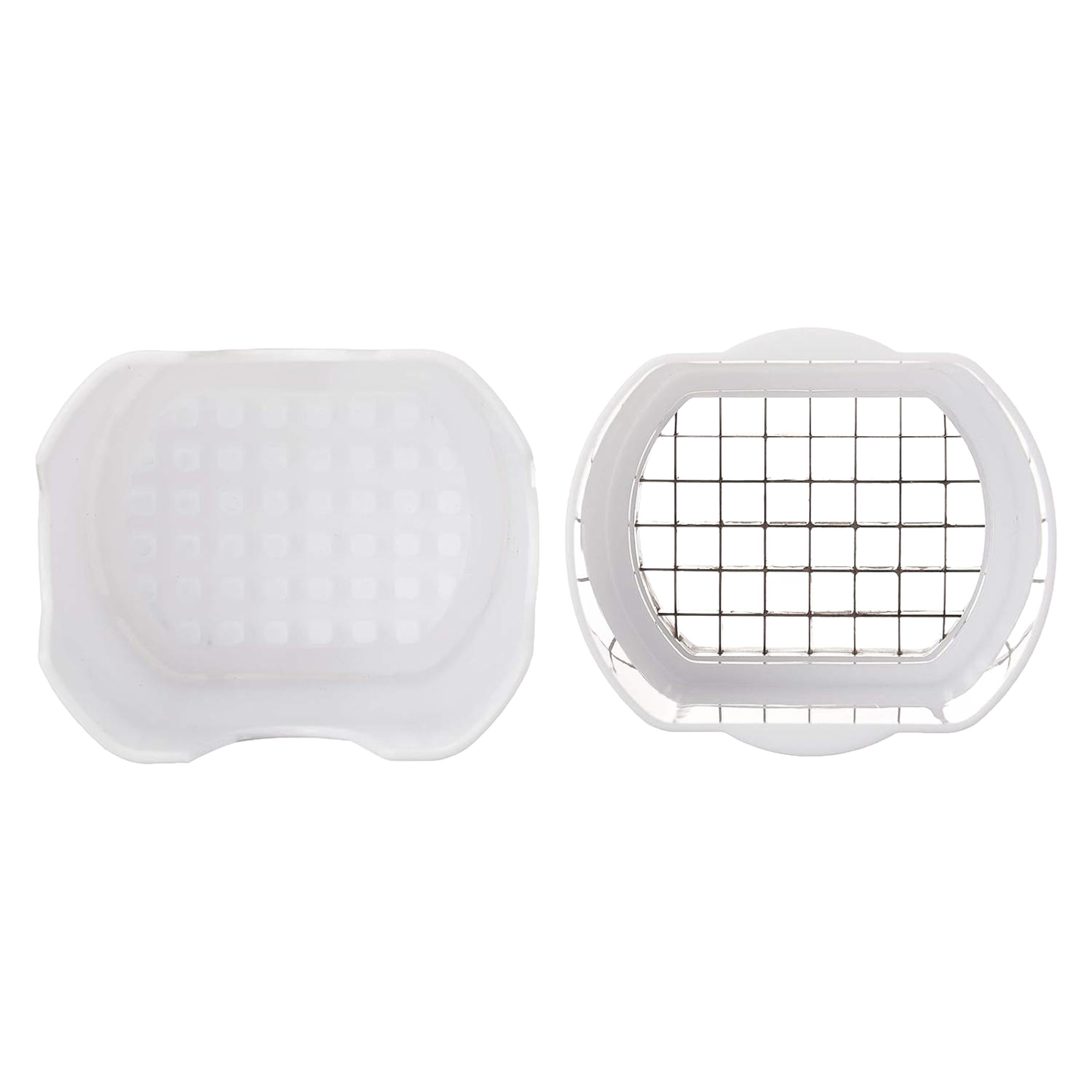 White plastic cutter grid and frame with sharp stainless steel blades for evenly slicing potatoes and vegetables, ideal for Kitchen & Food, Food Prep, Choppers and Cutters, Kitchen Gadgets collections.