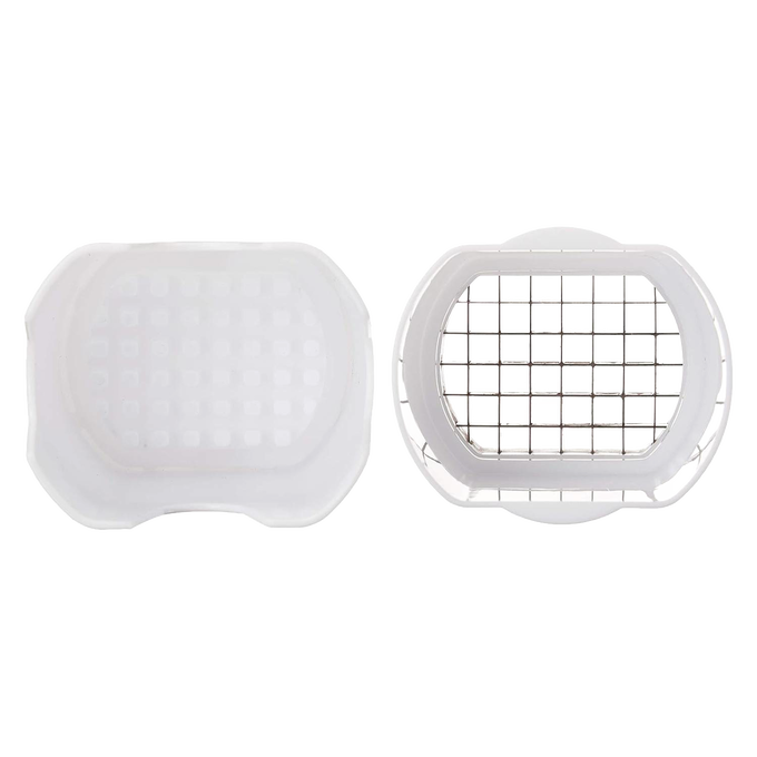 White plastic cutter grid and frame with sharp stainless steel blades for evenly slicing potatoes and vegetables, ideal for Kitchen & Food, Food Prep, Choppers and Cutters, Kitchen Gadgets collections.