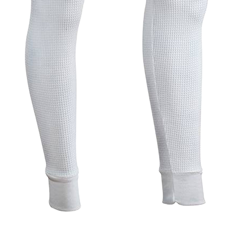 White cotton-rich waffle knit thermal pants with ankle cuffs, handcrafted to trap warmth and provide comfort, ideal for Health & Wellness and Clothing and Accessories collections.