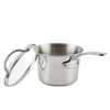 Polished stainless steel saucepan with a long handle and matching lid propped open, part of sturdy cookware collections for Kitchen & Food and Pots and Pans essentials.