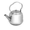 Polished stainless steel kettle with a threefold bent movable handle for easy hanging, designed for boiling water quickly over open fires or stovetops, ideal for camping and kitchen use.