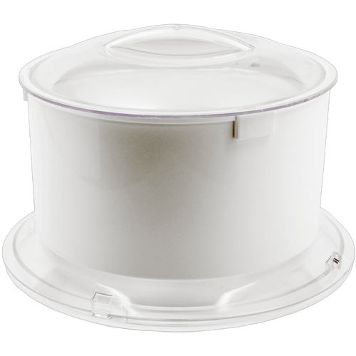 White plastic flour sifter attachment with a transparent lid, designed for Bosch and NutriMill mixers, handcrafted and ideal for Kitchen & Food, Baking Supplies, and Cooking Helpers collections.