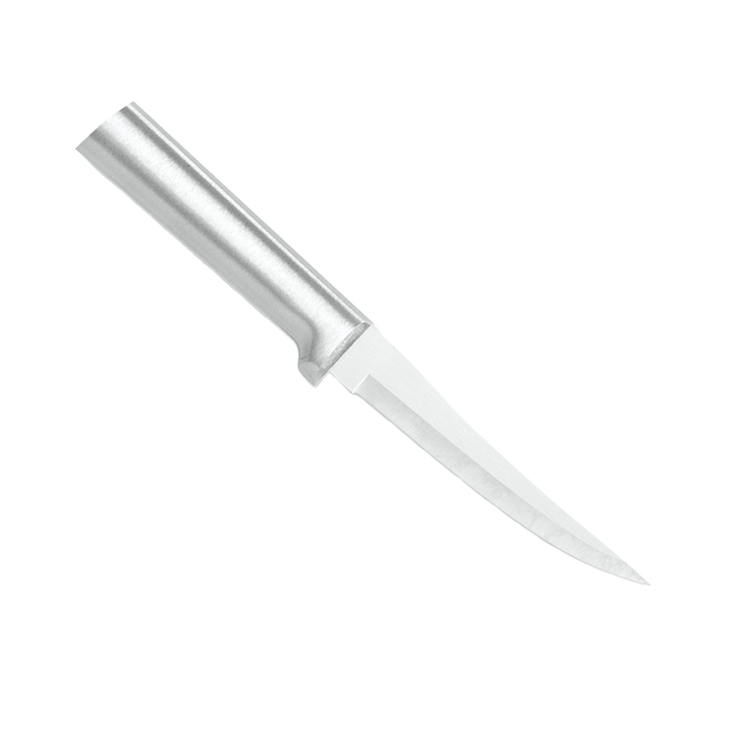 Sleek high carbon stainless steel paring knife with solid aluminum handle, handcrafted in the USA, ideal for precise food prep in kitchen knives and farm tool collections.
