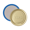 Pair of premium regular mouth canning jar lids featuring a gold-tone metal top with embossed branding and a sealed inner lining, made in USA for food preservation and kitchen use.