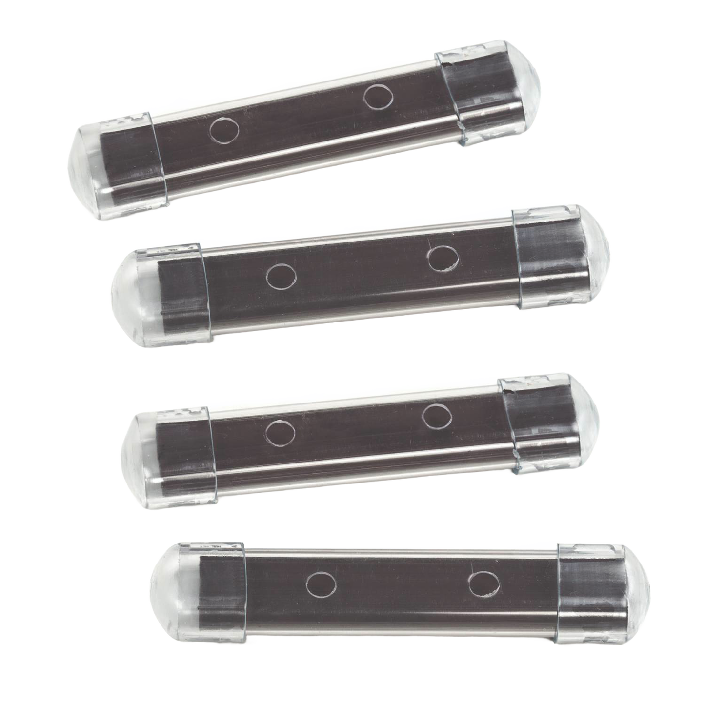 Set of four clear plastic housings containing long-lasting magnets designed to prevent mineral stains in toilet tanks, featured in Home & Decor and Household Cleaning collections.