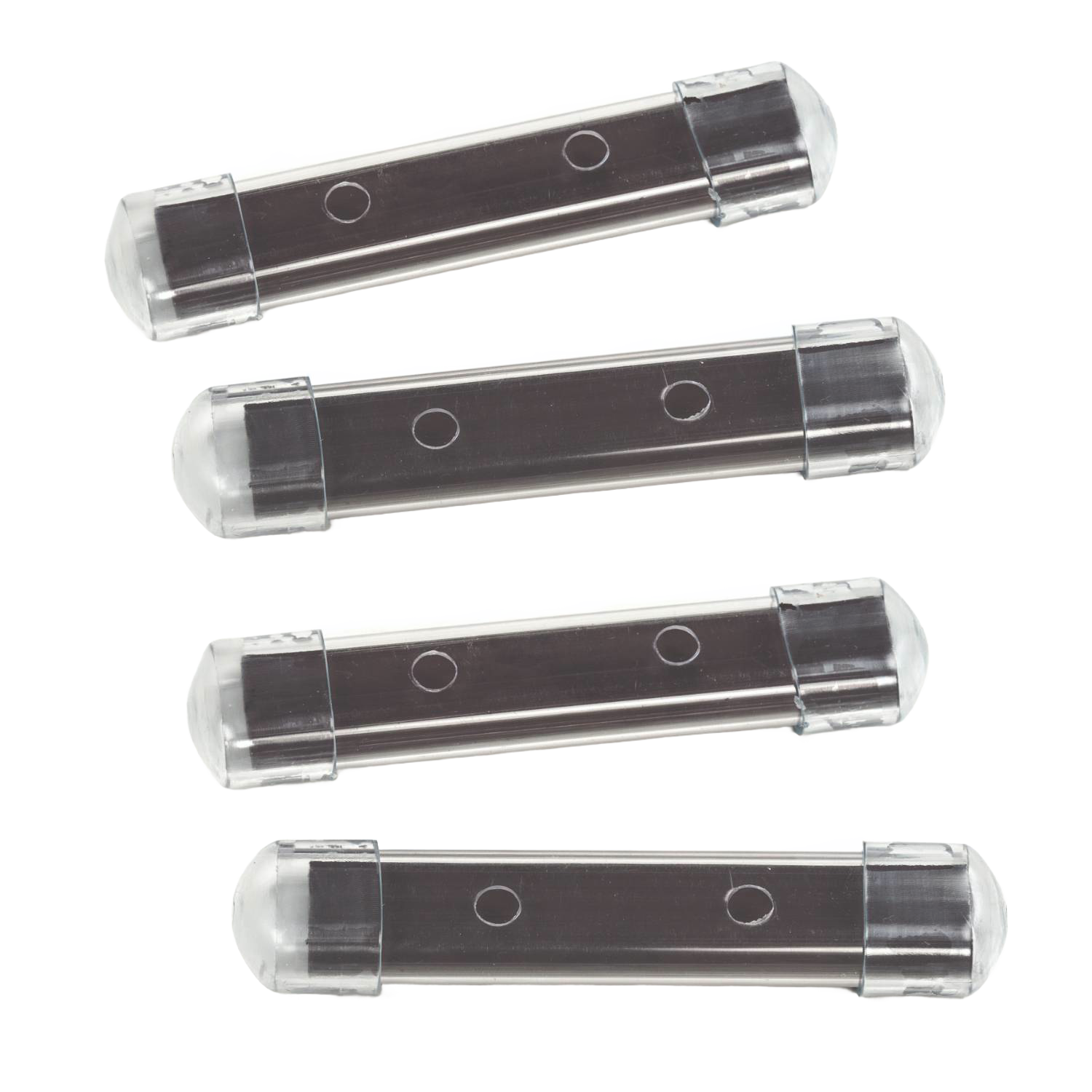 Set of four clear plastic housings containing long-lasting magnets designed to prevent mineral stains in toilet tanks, featured in Home & Decor and Household Cleaning collections.