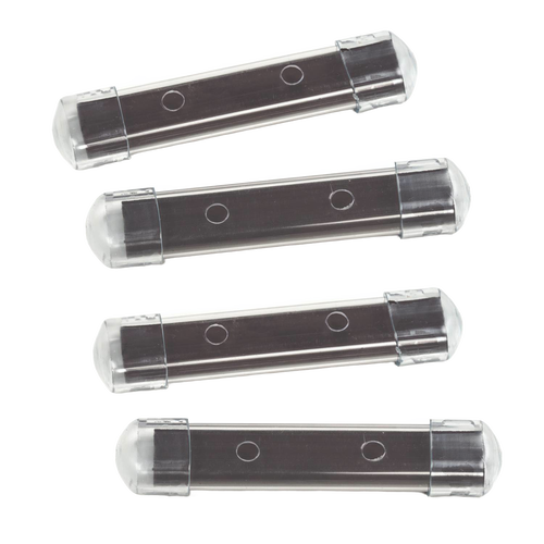 Set of four clear plastic housings containing long-lasting magnets designed to prevent mineral stains in toilet tanks, featured in Home & Decor and Household Cleaning collections.