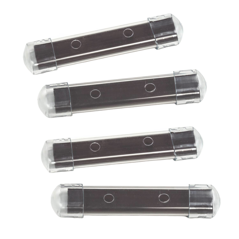 Set of four clear plastic housings containing long-lasting magnets designed to prevent mineral stains in toilet tanks, featured in Home & Decor and Household Cleaning collections.