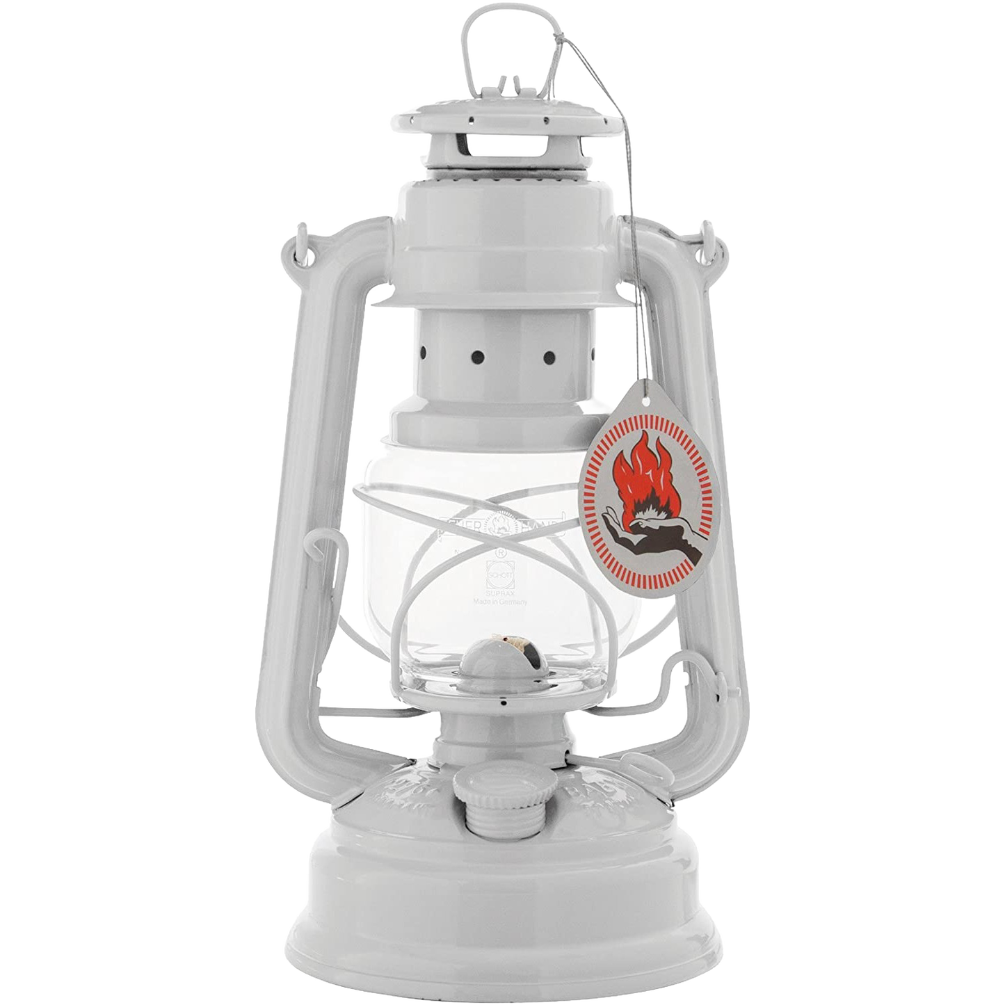 Handcrafted light gray galvanized oil lantern with thermal heat-resistant SUPRAX globe, designed for durability and reliable light in Camping, Lamps & Lighting, Emergency Supplies, and Outdoor collections.