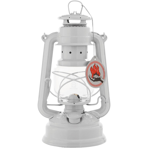 Handcrafted light gray galvanized oil lantern with thermal heat-resistant SUPRAX globe, designed for durability and reliable light in Camping, Lamps & Lighting, Emergency Supplies, and Outdoor collections.