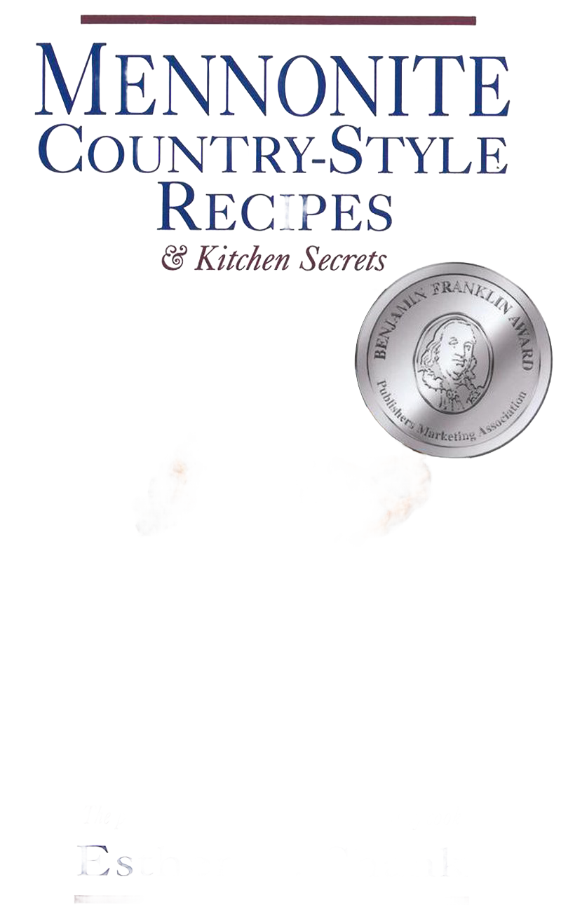 Cover of a cookbook titled "Mennonite Country-Style Recipes & Kitchen Secrets" featuring an award seal and illustrations of homemade baked goods, included in Toys, Books & Games and Heritage and Lifestyle Books.