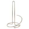 Satin nickel paper towel holder with circular base and curved tear arm, designed to prevent tipping and fit standard to jumbo rolls, featured in Home & Decor and Household Helpers collections.