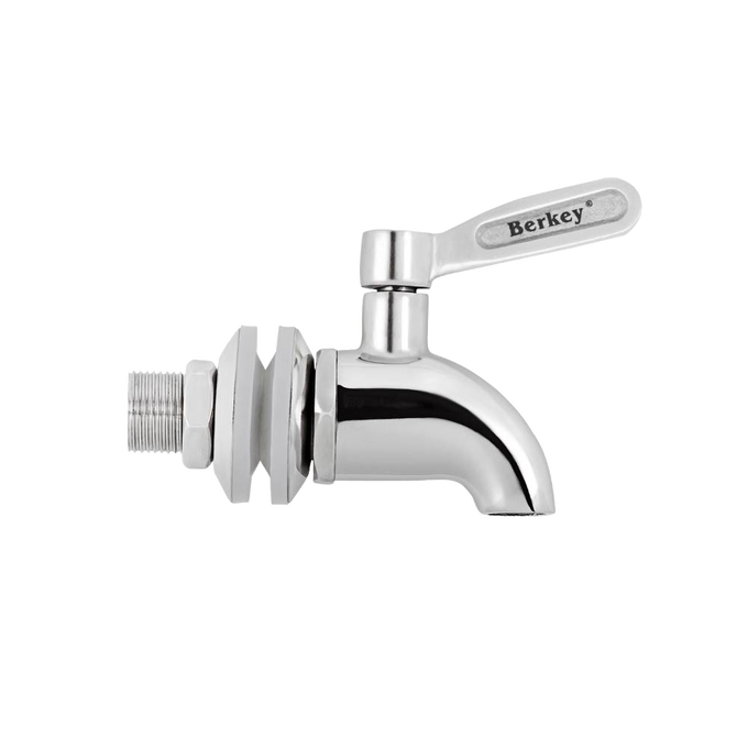 Heavy duty stainless steel spigot with polished finish and ergonomic handle, designed for Berkey 304 stainless steel water filters, suitable for Appliances and Water Heating collections.