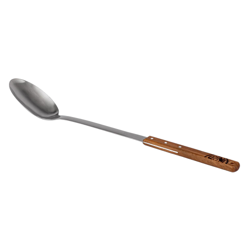 Long stainless steel serving spoon with a hand-finished walnut handle, crafted for reliable outdoor use in Farm, Garden & Tool, Kitchen & Food, Camping, Storage and Serving, Best Sellers, and Promo Eligible collections.
