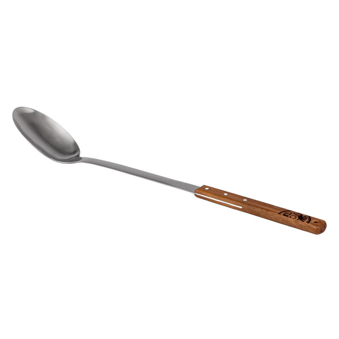 Long stainless steel serving spoon with a hand-finished walnut handle, crafted for reliable outdoor use in Farm, Garden & Tool, Kitchen & Food, Camping, Storage and Serving, Best Sellers, and Promo Eligible collections.