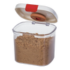 Clear BPA-free brown sugar keeper container with a snap-shut cream lid featuring a terra cotta humidity control piece, designed to keep sugar fresh longer for Kitchen & Food use.