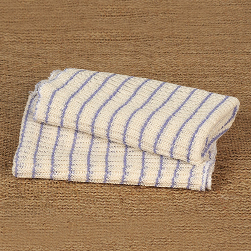 Set of thick, double-layered dishcloths in white with blue stripes, handcrafted and made in USA, ideal for Kitchen & Food, Kitchen Textiles, and Best Sellers collections.
