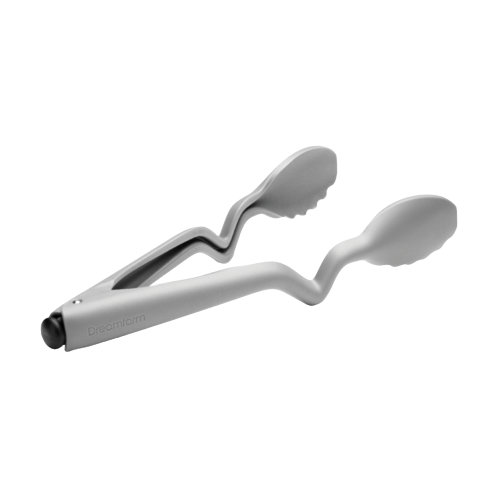 Lightweight gray nylon cooking tongs with a unique bend to keep tips elevated and counters clean, suitable for Kitchen & Food, Kitchen Gadgets, Cooking and Baking Helpers, and Best Sellers collections.