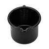 Black enameled steel milk pot with clear volume markings, designed for durable outdoor use in camping, kitchen, and cookware collections, featuring a precise pour spout.