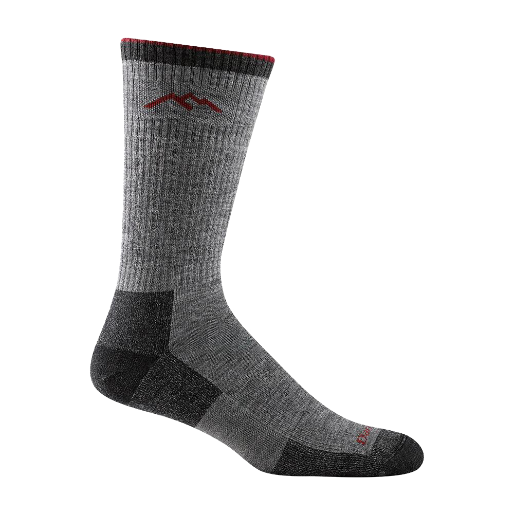 Midweight durable gray hiking sock with cushioned sole and reinforced heel and toe, designed for comfort on trails, featured in Health & Wellness, Camping, USA Made, and Best Sellers collections.