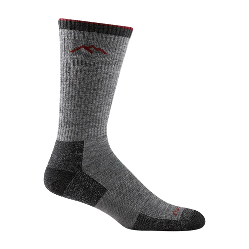 Midweight durable gray hiking sock with cushioned sole and reinforced heel and toe, designed for comfort on trails, featured in Health & Wellness, Camping, USA Made, and Best Sellers collections.