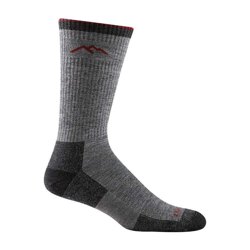 Midweight durable gray hiking sock with cushioned sole and reinforced heel and toe, designed for comfort on trails, featured in Health & Wellness, Camping, USA Made, and Best Sellers collections.