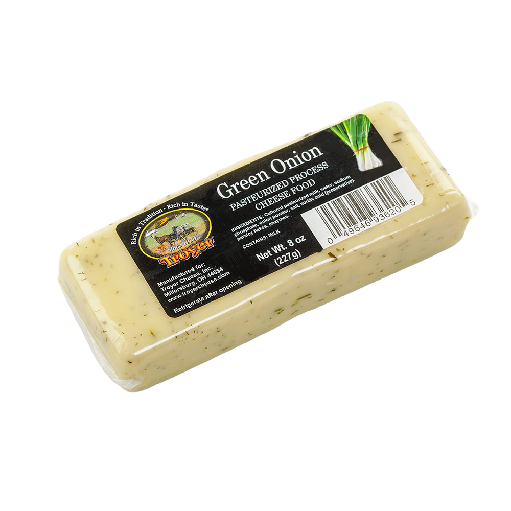 Handcrafted shelf-stable cheese food flavored with green onion herbs, packaged in an 8-ounce block, made in USA and ideal for Kitchen & Food, Snacks and Sweets, Pantry, and Best Sellers collections.