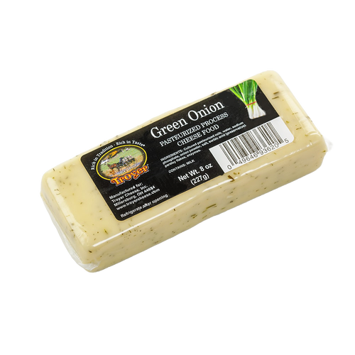 Handcrafted shelf-stable cheese food flavored with green onion herbs, packaged in an 8-ounce block, made in USA and ideal for Kitchen & Food, Snacks and Sweets, Pantry, and Best Sellers collections.