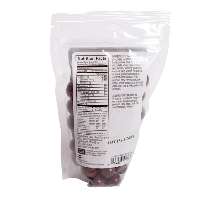 Clear resealable bag of handcrafted sugar-free milk chocolate covered peanuts made in USA, ideal for Kitchen & Food, Snacks and Sweets, Candy, and Best Sellers collections.
