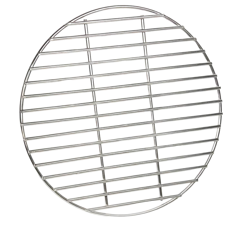 Round stainless steel charcoal grate with evenly spaced bars, designed for outdoor grilling and camping, featured in Farm, Garden & Tool, Camping, Best Sellers, and Promo Eligible collections.