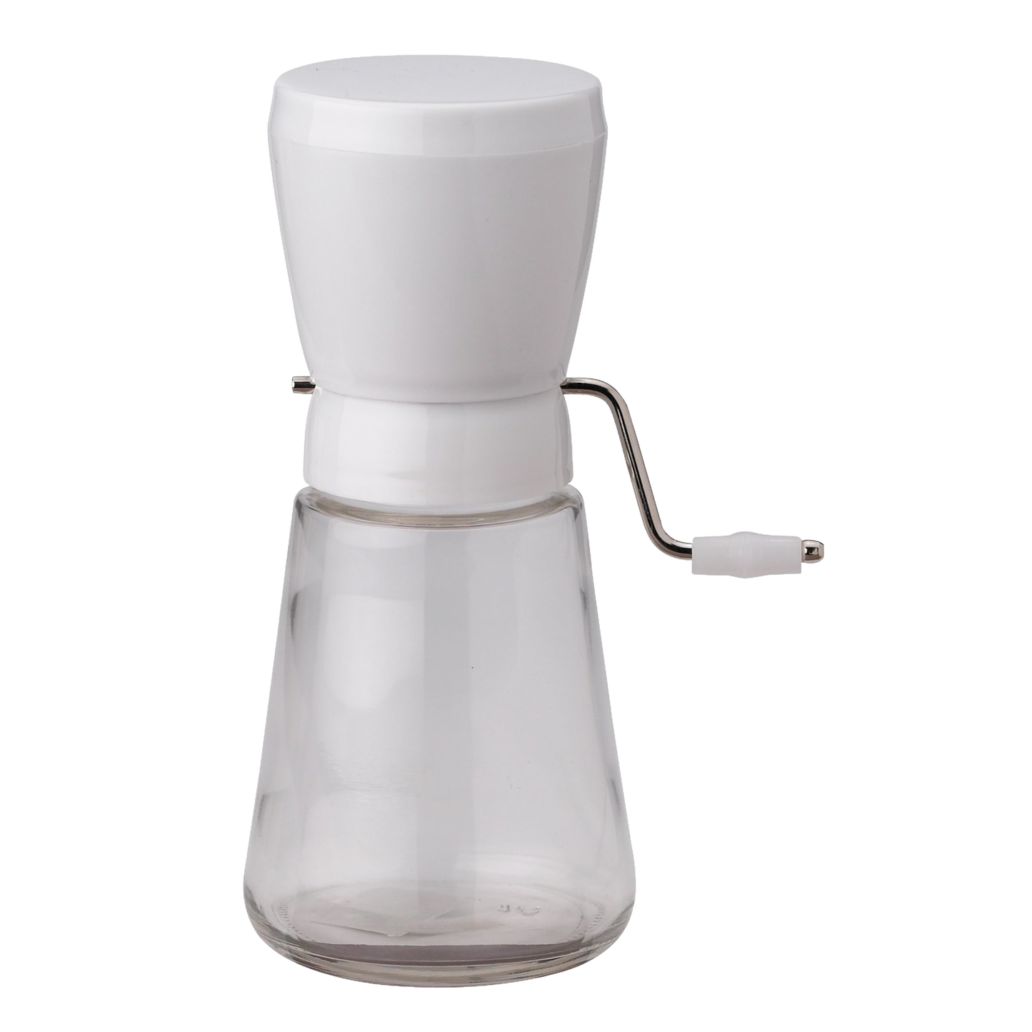 Traditional nut chopper featuring durable stainless steel blades, a plastic hopper with a lid, and a clear glass jar, designed for kitchen, food prep, and chopping tasks.