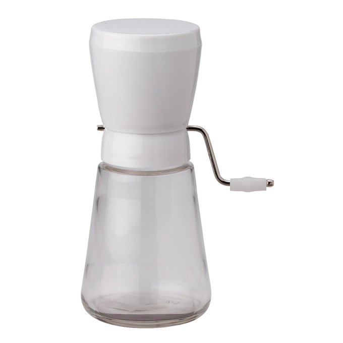 Traditional nut chopper featuring durable stainless steel blades, a plastic hopper with a lid, and a clear glass jar, designed for kitchen, food prep, and chopping tasks.