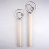 Two sizes of handcrafted dough whisks with wooden handles and spiral metal loops, made in USA, ideal for Kitchen & Food, Baking Supplies, Cookware, Amish Made, and Bread Making collections.