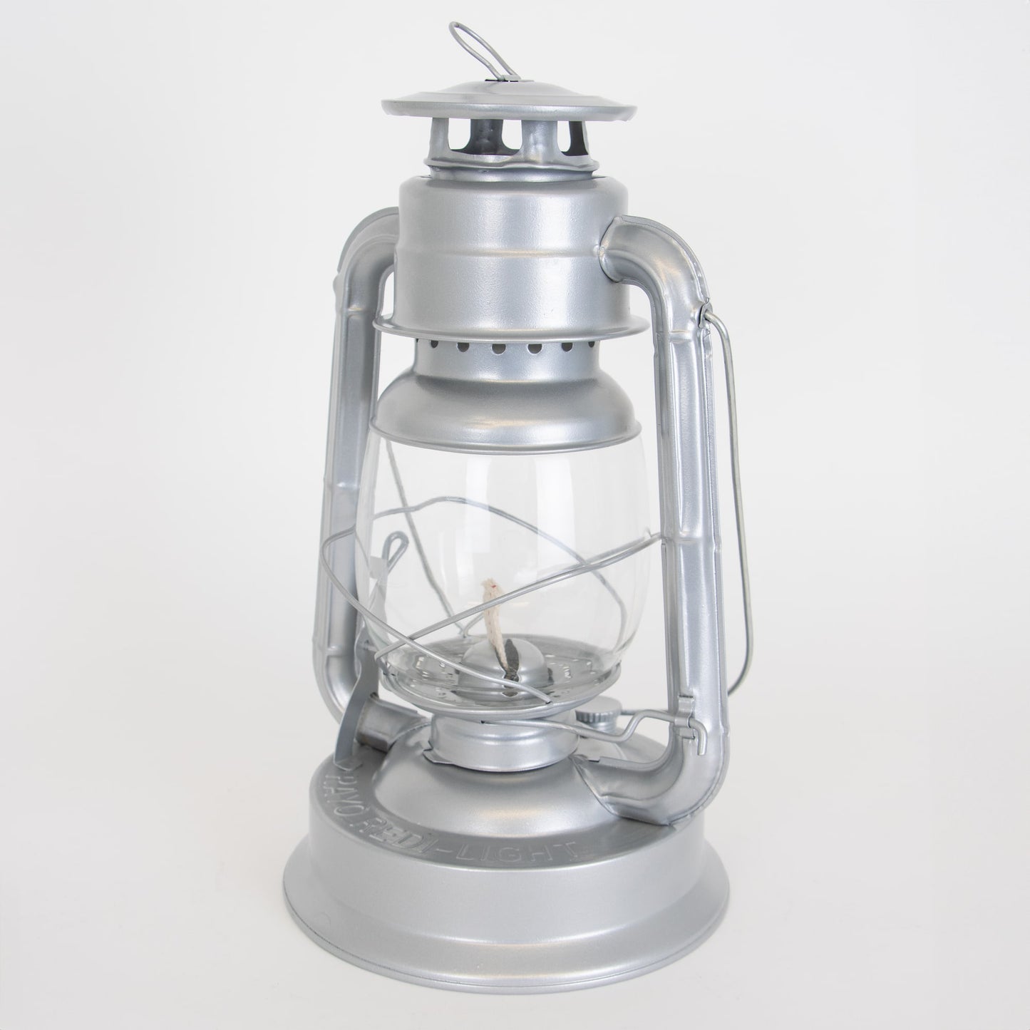 Handcrafted silver metal lantern with clear glass globe and durable baked-on powder-coated finish, designed for reliable use in Farm, Garden & Tool, Camping, Emergency Supplies, and Lamps & Lighting collections.