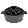 Heavy-duty flat black iron stovetop steamer with a lattice-pattern lid and side handles, designed for adding moisture naturally on wood stoves, featured in Stoves and Hearth Accessories collections.