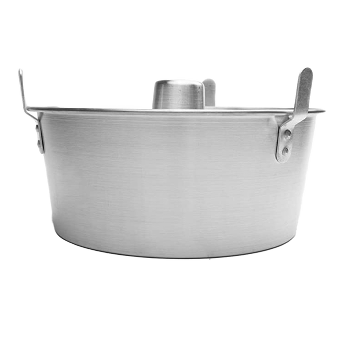 Round aluminum cake pan with removable bottom and central tube for even baking and cooling, featuring feet for stability, ideal for Kitchen & Food, Cookware, Baking Supplies, Best Sellers, and Promo Eligible collections.