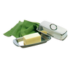 Polished stainless steel butter dish with matching cover and handle, accommodates two butter sticks or one block of cream cheese, ideal for Kitchen & Food and Specialty Equipment collections.
