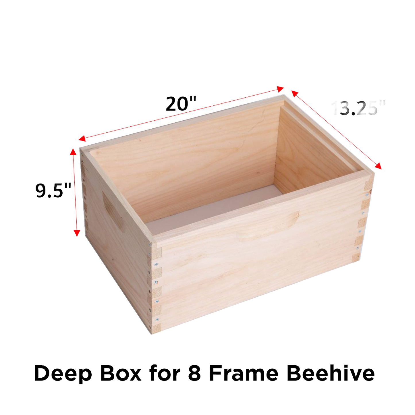 Handcrafted Amish-made wooden deep bee box with dovetail joints and handle cutouts, designed for lighter lifting in beekeeping supplies and farm, garden, and tool collections crafted in the USA.
