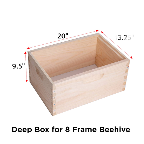 Handcrafted Amish-made wooden deep bee box with dovetail joints and handle cutouts, designed for lighter lifting in beekeeping supplies and farm, garden, and tool collections crafted in the USA.